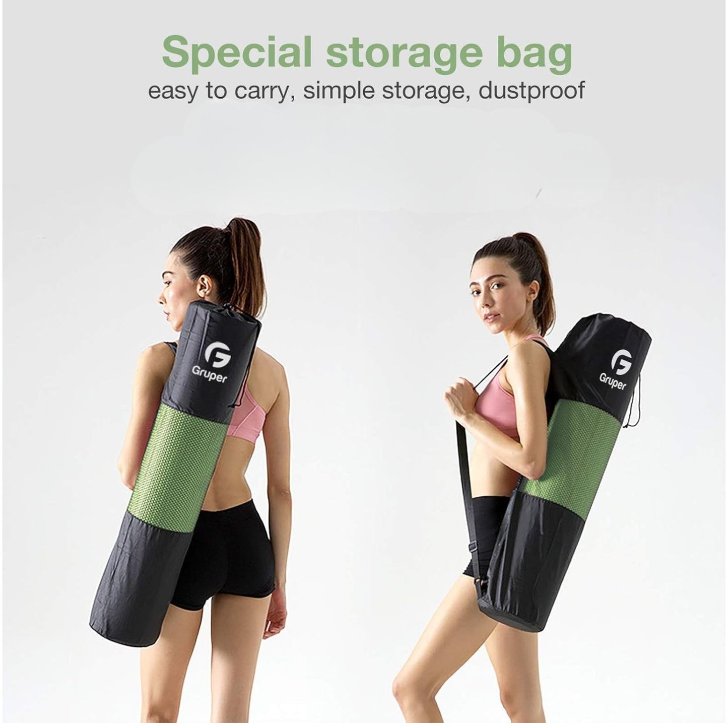 Yoga Mat Non Slip, Eco Friendly Fitness Exercise Mat with Carrying Strap,Pro Yoga Mats for Women,Workout Mats for Home, Pilates and Floor Exercises (Green/Black)