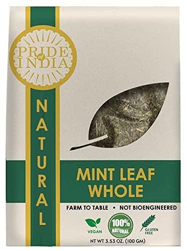 Pride of India – Mint Leaf Whole – Cut & Sifted for Convenience of Use – Good for Culinary Uses – Ideal for Tea/Beverages – Easy to Store – 3.53 oz. Resealable Pouch Pack