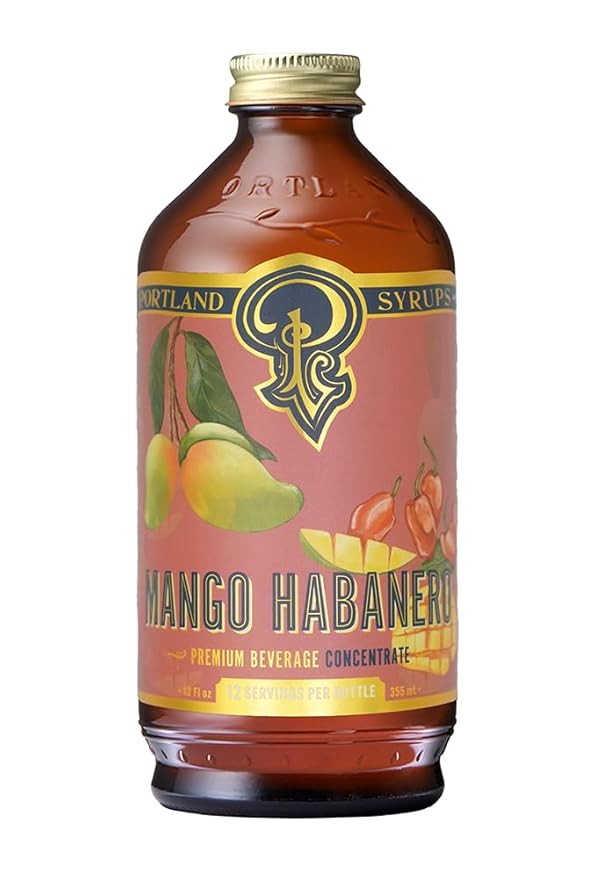 Portland Syrups Mango Habanero Syrup - Bold Mango Flavor with a Fiery Habanero Kick - Premium Beverage Concentrate for Cocktails, Mocktails, Tea, and More - 12 oz with 12 Servings (Pack of 1)