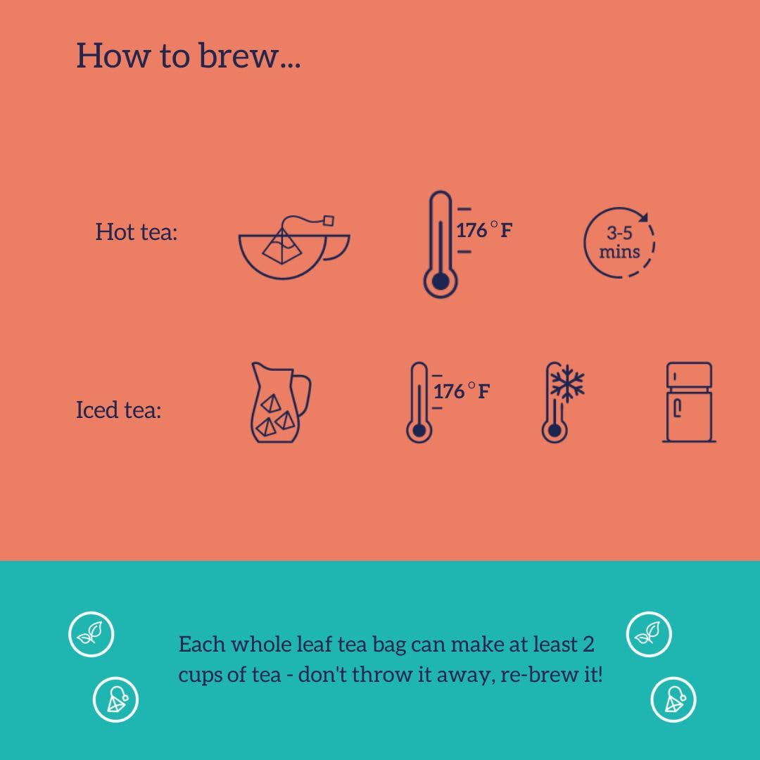 HOTTEA MAMA | Head Start | Organic White Tea & Rose Herbal Blend | Slow Release Caffeine L-Theanine | For Alertness & Brain Fog | 14 Whole Leaf Biodegradable Tea Bags (28 Cups)