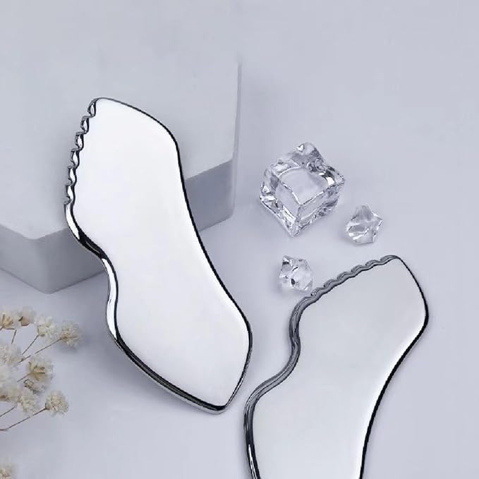 Generic Stainless Steel Gua Sha Tools for Face, Metal Guasha Board Facial Tool Lymphatic Drainage Skin Care Massager for Body Eyes Neck, Silver