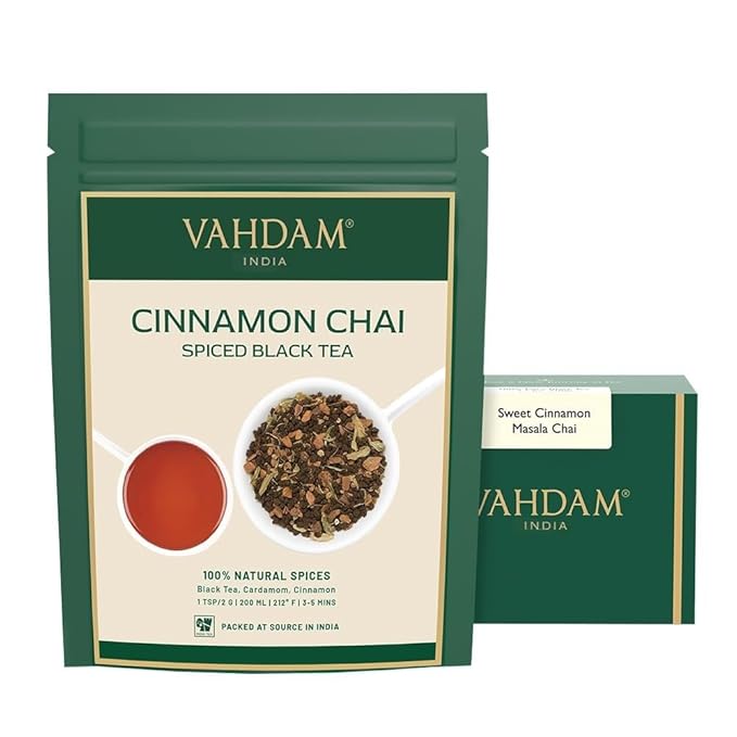 VAHDAM, Cinnamon Masala Chai Tea (50+ Cups,3.53oz) Ancient Cinnamon Tea Recipe | Spiced Chai Tea Loose Leaf | Brew Hot Black, Iced Or Chai Latte | Pure Unblended Loose Leaf Tea | Vacuum Sealed