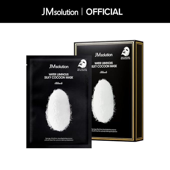 JMsolution Water Luminuous Silky Cocoon Black Mask - Korean Skincare Facial Mask - Silkworm extract amino acid -Nutrition and Moisturization Synergy - 10 sheets for a sensitive skin