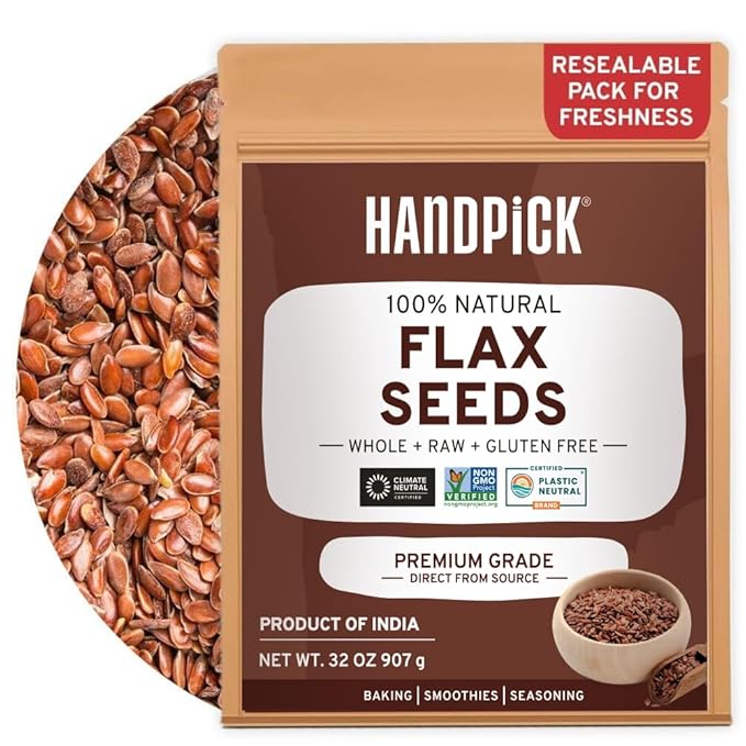 HANDPICK Flax Seed (2 lb) | Gluten Free Brown Seeds | Raw Seeds Sourced from India | Grinds easily, Gels perfectly | Resealable Zip Lock Pouch