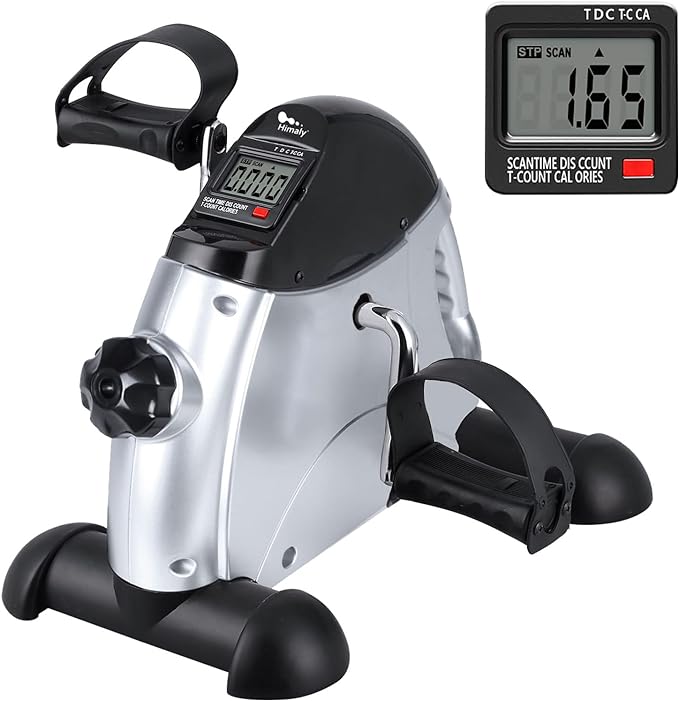 Mini Exercise Bike, himaly Under Desk Bike Pedal Exerciser Portable Foot Cycle Arm & Leg Peddler Machine with LCD Screen Displays