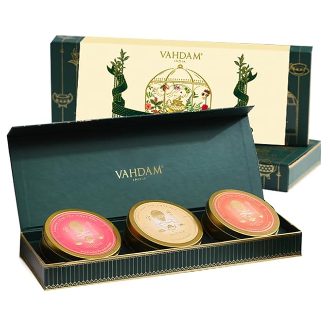 VAHDAM, Oprah's Favorite Tea Gift Sets | 3 Premium Chai Teas in Golden Tin Caddy Gift Box | Exotic Chai Tea Blends | Gluten Free, Non GMO | Gifts for Men And Women