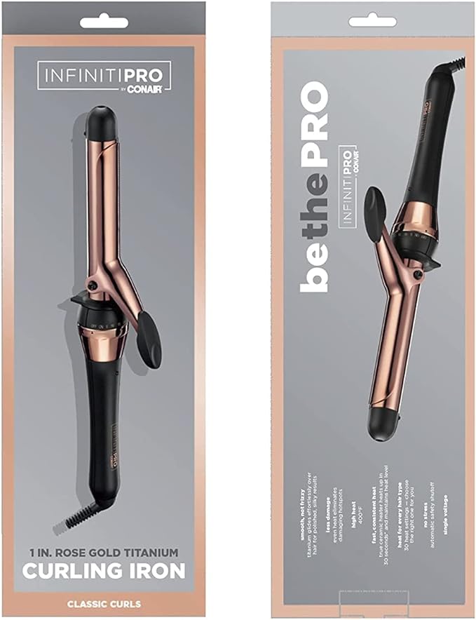 CONAIR INFINITIPRO Rose Gold Titanium 1-Inch Curling Iron, 1-inch barrel produces classic curls – for use on short, medium, and long hair