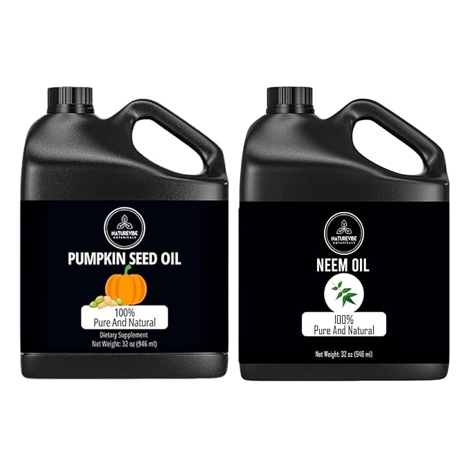 Naturevibe Botanicals Pumpkin Seed Oil 32oz and Neem Oil 32oz | Oil Combo