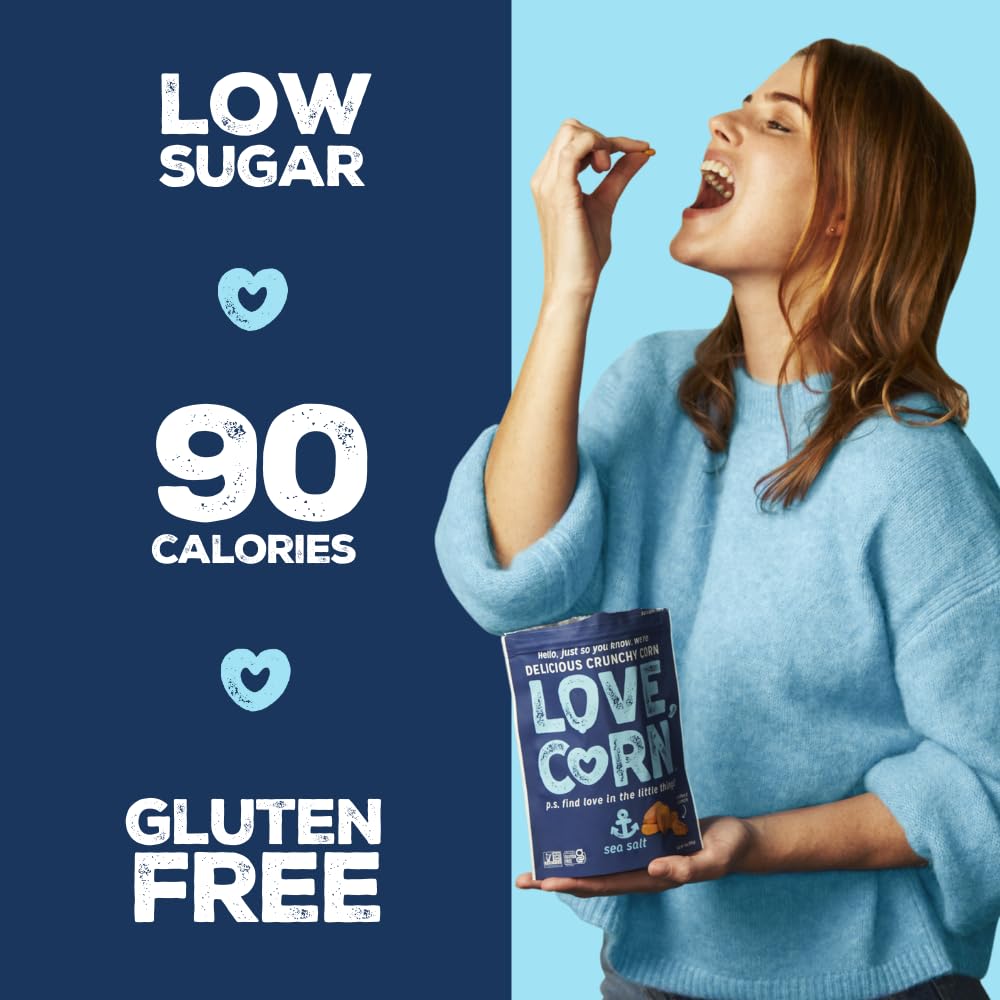 LOVE CORN Family Favorite - Sea Salt, BBQ, Salt & Vinegar, Cheddar 0.7oz x 20 - Delicious Crunchy Corn - Healthy Family Snacks - Gluten Free, NON-GMO - Alternative for Chips, Nuts, Crackers & Pretzels