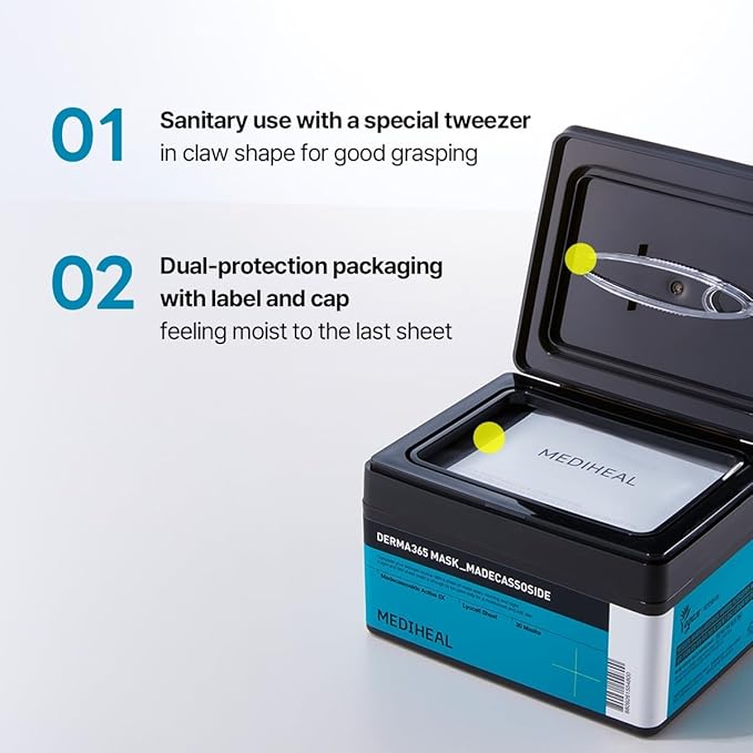 Mediheal Derma 365 Madecassoside Mask (30 Masks) - Daily Skin Care Mask for Deeply Comforting and Calming Skin with Madecassoside