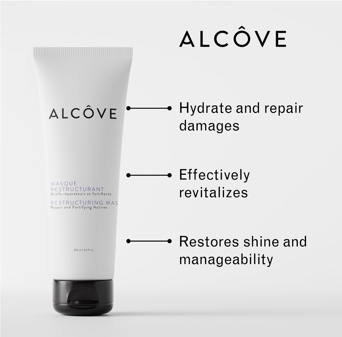Alcôve - Restructuring Mask - Revitalizes & Offers Manageability - Deep Conditioning Hair Mask Made with Avocado & Moringa Oils - Hydrate, Repair, and Fortify Damaged Hair - Color-Safe - Vegan - 8.5oz