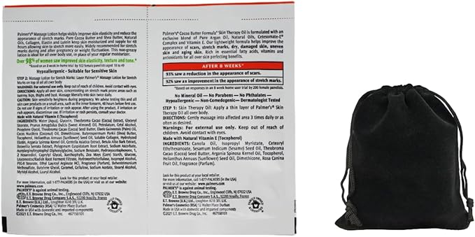 Palmer's Cocoa Butter Formula Skin Therapy Oil and Massage Lotion for Stretch Marks, Travel Pack, 0.68 FL OZ, Intensive Hydration, Skin Elasticity, Pregnancy Safe, Paraben-Free, 30 CT, W/Travel Pouch