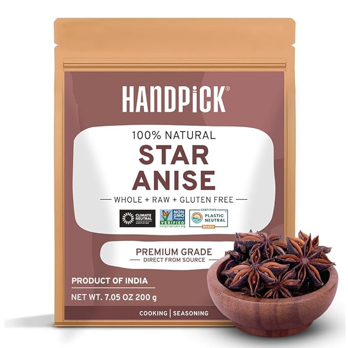 HANDPICK Star Anise Whole (200g/7oz) Gluten Free, 100% Raw Whole Chinese Pods, Premium Quality, Direct from Source, Packed in Resealable Zip Lock Pouch