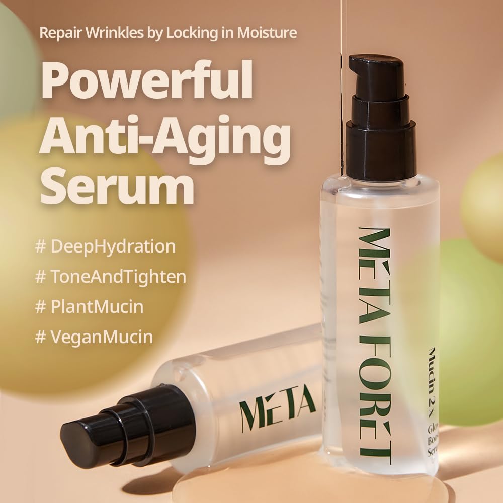 METAFORET Vegan Mucin 2x Glow Boost Serum 3.38oz 100ml / Day and Night Face Moisturizer for Dry, Sensitive, Acne Prone Skin, Dark Spot, Hydrating, Nourishing, Anti Aging, No More Snail Mucin