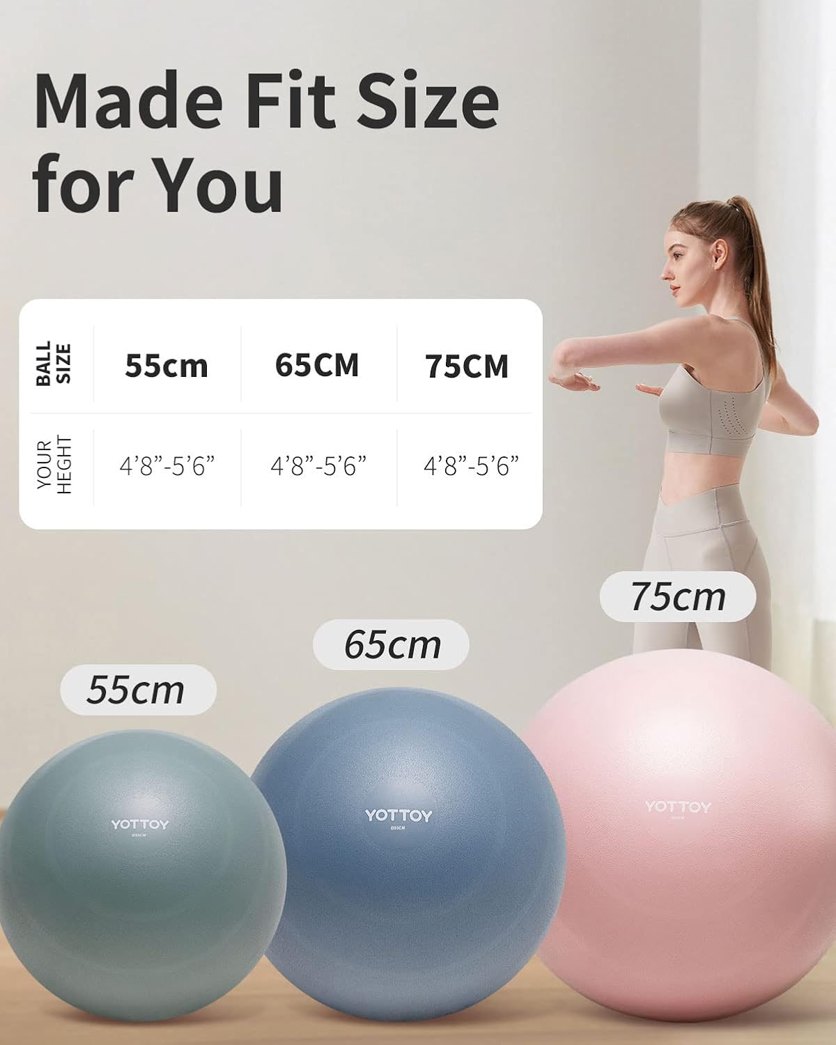 Anti-Burst Exercise Ball for Working Out, Yoga & Pregnancy, Extra Thick Workout Ball for Physical Therapy & Fitness (Pink)