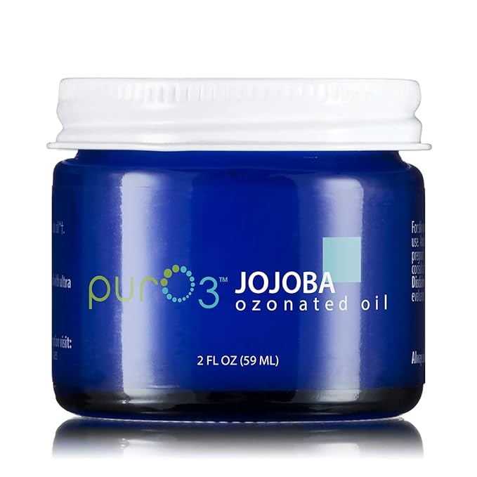 PurO3 Ozonated Jojoba Oil – Pure, Natural, Organic Skincare for Face & Body – Oxygenated Healing Lotion, Moisturizer & Beauty Cream in a Glass Jar – O3 Therapy Salve, 2 oz