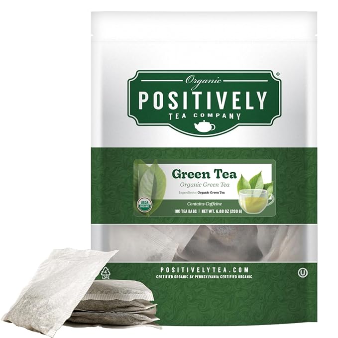 Organic Positively Tea Company, Green Tea Bags, 100 Count, Eco-Friendly Tea Bags, Non-GMO