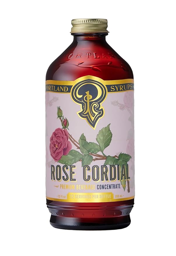 Portland Syrups Rose Cordial Syrup - Craft Exquisite Floral beverages for Cocktails, Mocktails, Soda, and More - 12 oz with 24 Servings (Pack of 1)