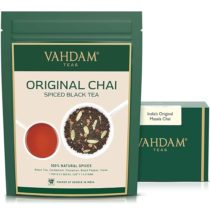 VAHDAM, India's Original Masala Chai Tea Loose Leaf (50 Cups/3.53oz) Blend Of Black Tea, Cinnamon, Cardamom, Cloves & Black Pepper | Ancient Indian House Recipe Of Spiced Masala Tea