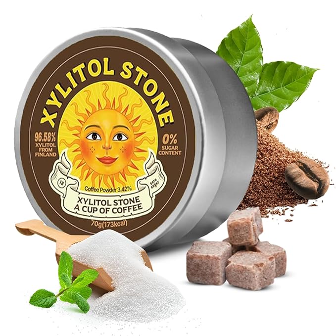 Xylitol Stone Sugar Free Candy - Vegan & Keto Friendly Unique Hard Candy Sugar-Free - 100% Natural Flavor Candies - Gluten Free & Non-GMO Breath Freshener Low Calorie Mints - Coffee (Pack of 1)