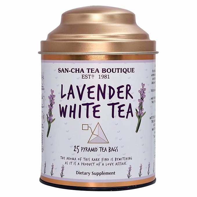 Sancha Tea Boutique Lavender White Tea | Hand Rolled Himalayan White Tea with Silver Needles | 25 Pyramid Bags | Relaxing & Calming Floral Blend