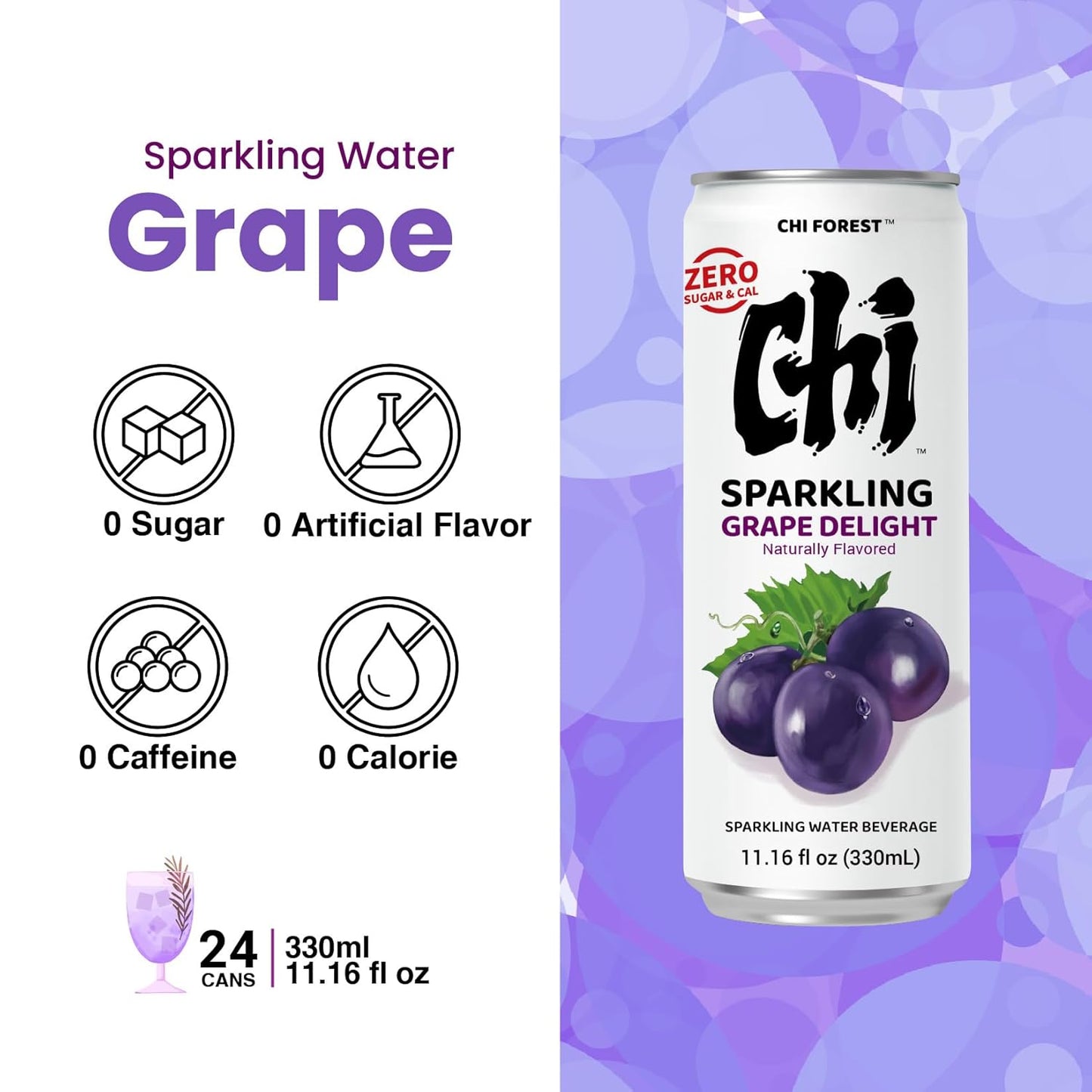 CHI FOREST Grape Delight sparkling water, 0 Sugar 0 Carolies, 11.15 oz* 24