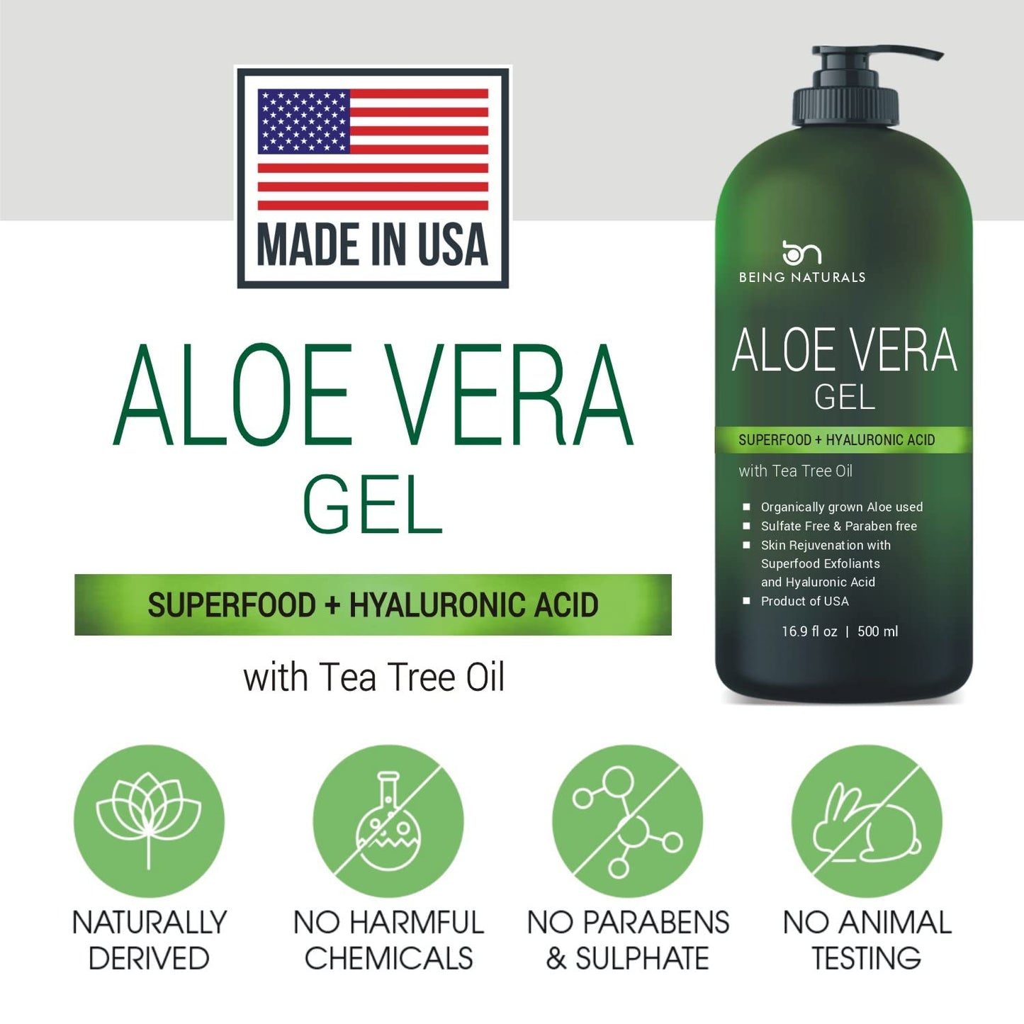 Aloe vera Gel - from 100% Pure Organic Aloe Infused with Matrixyl 3000 (Peptides), Turmeric - Natural Raw Moisturizer for Face, Body, Hair. Perfect for Sunburn, Acne, Razor Bumps 16.9 fl oz