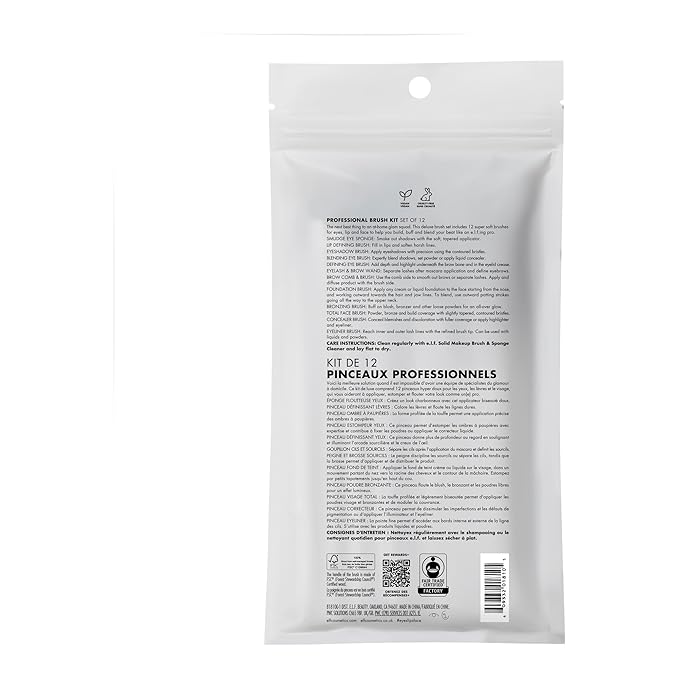 e.l.f. Professional Set of 12 Makeup Brushes, Pro-Worthy Makeup Brushes For A Flawless Full-Face Application, Vegan & Cruelty-Free