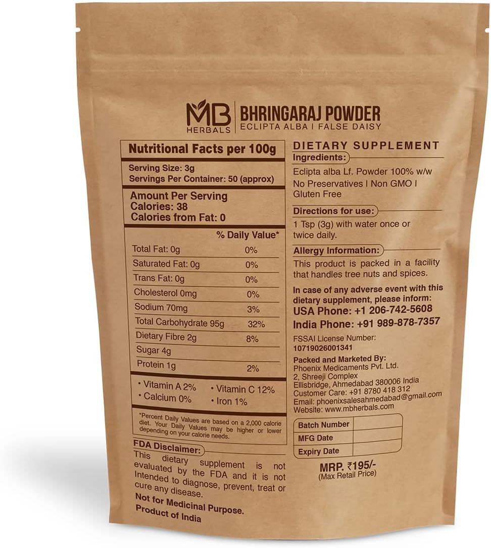 Herbals Pure Bhringraj Powder 100 Grams | Pure Bhringaraj Eclipta Alba Powder | Hair Care