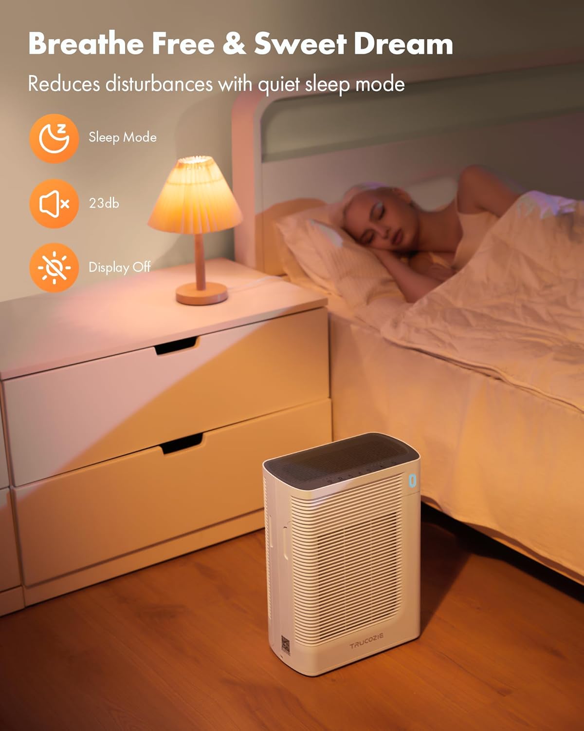 Trucozie T356 Air Purifier for Home Large Room Bedroom Up to 1937 Ft² in 1 Hr With Double-sided Air Inlet, Air Quality and Light Sensors, HEPA Sleep Mode for Allergies, Dust, Smoke, Pet Hair, White