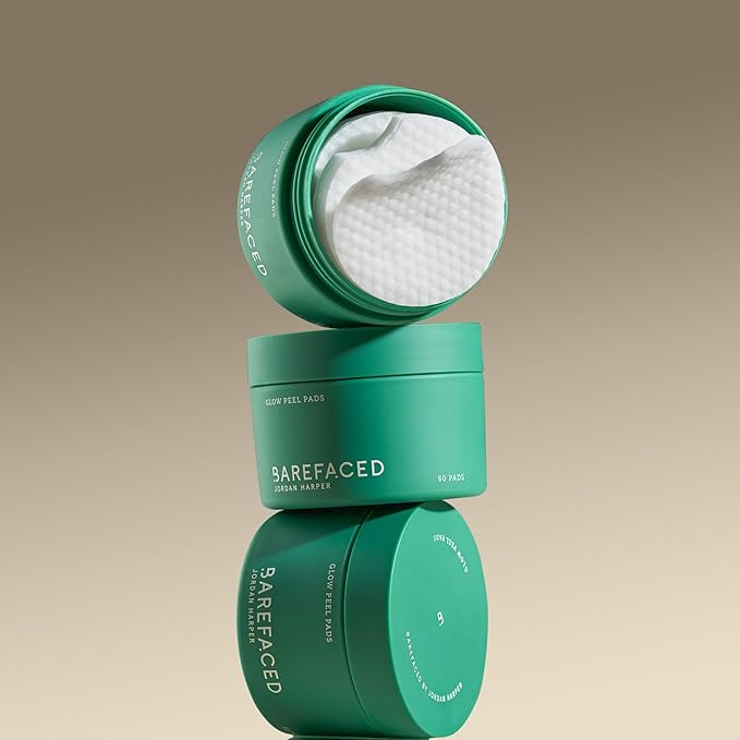 Barefaced Glow Peel Pads (60 Count) - Deep Exfoliating Face & Body Pads with 15% Glycolic Acid, Squalane & Vitamin E - Smooths Texture, skincare