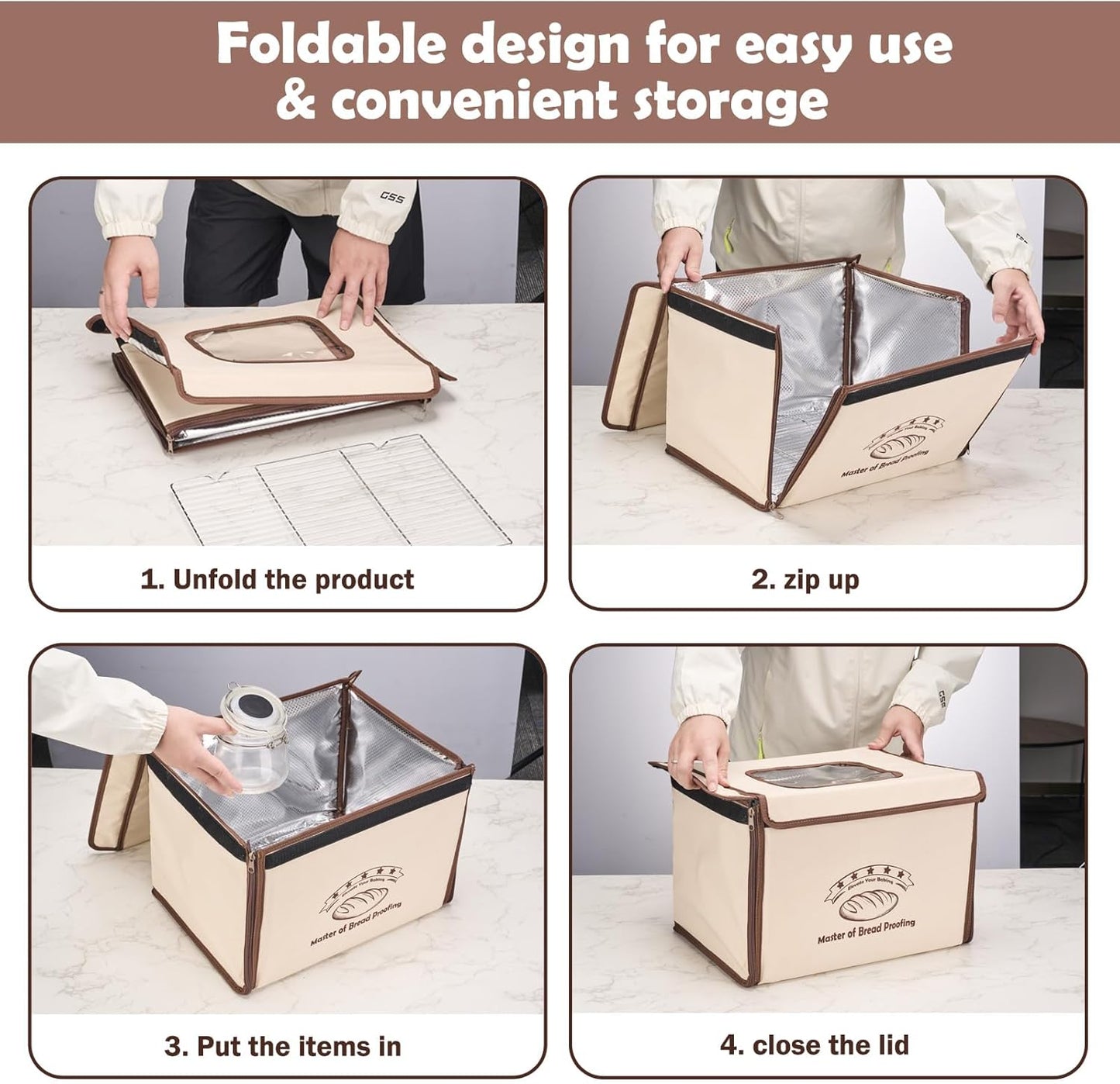 Bread Proofing Box with 68-113℉ Temp Control & 99H Timer - Folding Bread Proofer Sourdough Proofing Box with Metal Rack Warming Foldable Proofer for Dough, Baking, Pizza
