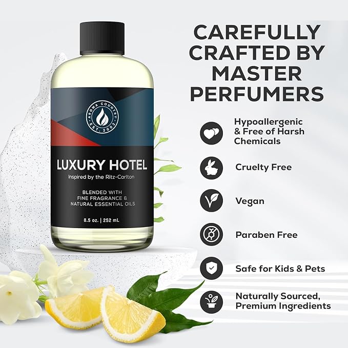 Aroma Country Luxury Hotel Diffuser Oil - Ritz Carlton Scent Oil for Diffuser & Air Fresheners for Home - Essential Oil Diffuser Refill, Home Fragrance Collection with Gardenia & Amber (4 Fl. Oz)