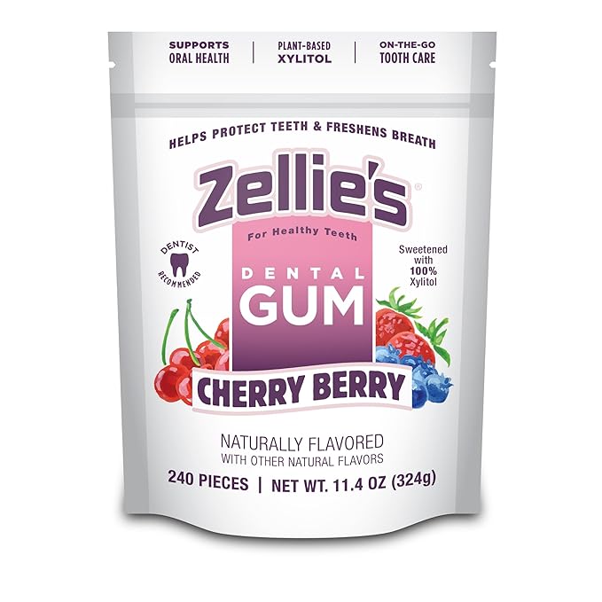 Zellie's | 100% Xylitol Cherry Berry Chewing Gum | No Aspartame, Gluten Free, Vegan & Kosher (240 Count - Pack of 1)