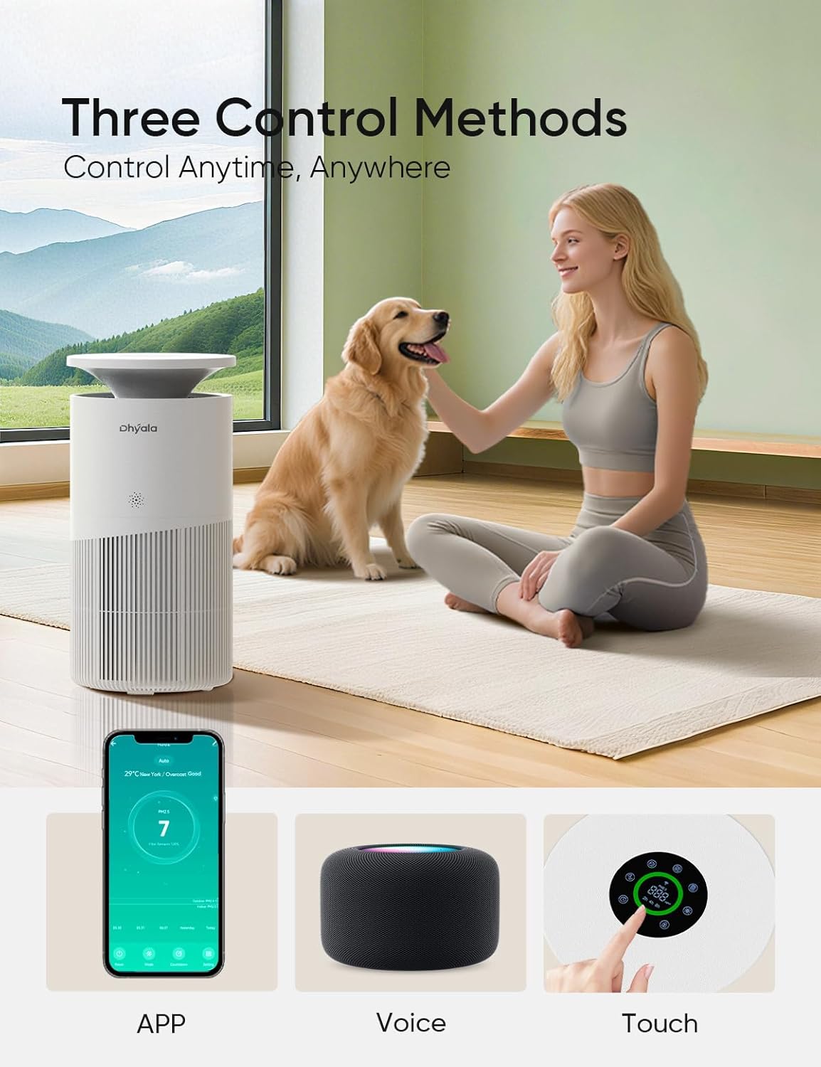 Air Purifier for Home Large Room up to 3620FtΒ², H13 True HEPA Air Purifiers for Home Pet Hair Dander Odor Pollen, Air Cleaner with Smart WiFi, 360Β° Air Intake, Auto Mode, Pet Lock, 22dB Quiet