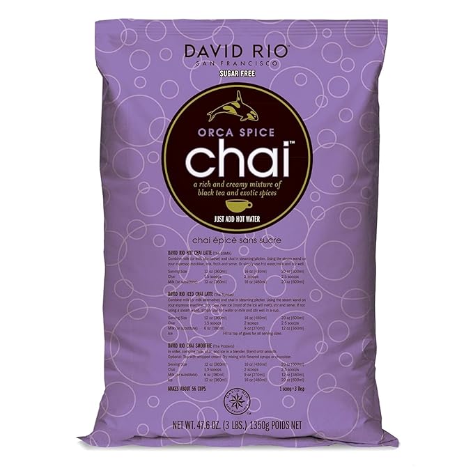 Orca Spice Reduced Calorie Chai Tea Latte Mix, 47.6 Oz, Black Tea, Organic Spices, Sugar Free, Dairy Free, Serve Hot or Cold, Just Add Water or Milk, 56 Servings, Perfect for Food Service