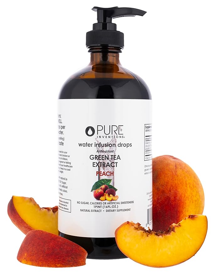 Pure Inventions - Green Tea Peach Water Infusion Drops - Antioxidants & Electrolytes - Health & Wellness Drink - Immunity Support - Sugar Free, Zero Calorie, No Artificial Sweeteners - 500 Servings