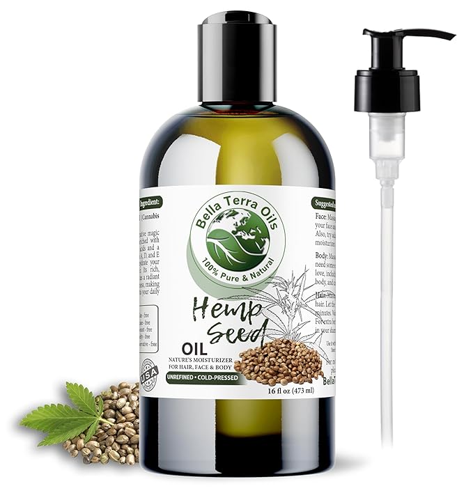 Bella Terra Oils - Hemp Seed Oil 16oz - A Confluence of Iron, Sodium, Phosphorus & Essential Fatty Acids, The True Epitome of Natural Beauty Oils