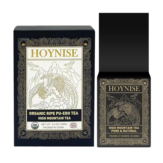 HOYNISE – USDA Organic Pu-erh Tea Loose Leaf- Chinese Yunnan Ripe Puerh Tea - Zero Artificial Flavorings & Additives - High Mountain Grown, 100g/3.5oz