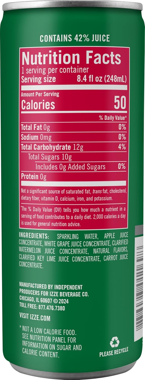 IZZE Sparkling Juice Beverage Blend, Watermelon, No Sugar Added, 8.4 FL OZ, 24 Cans