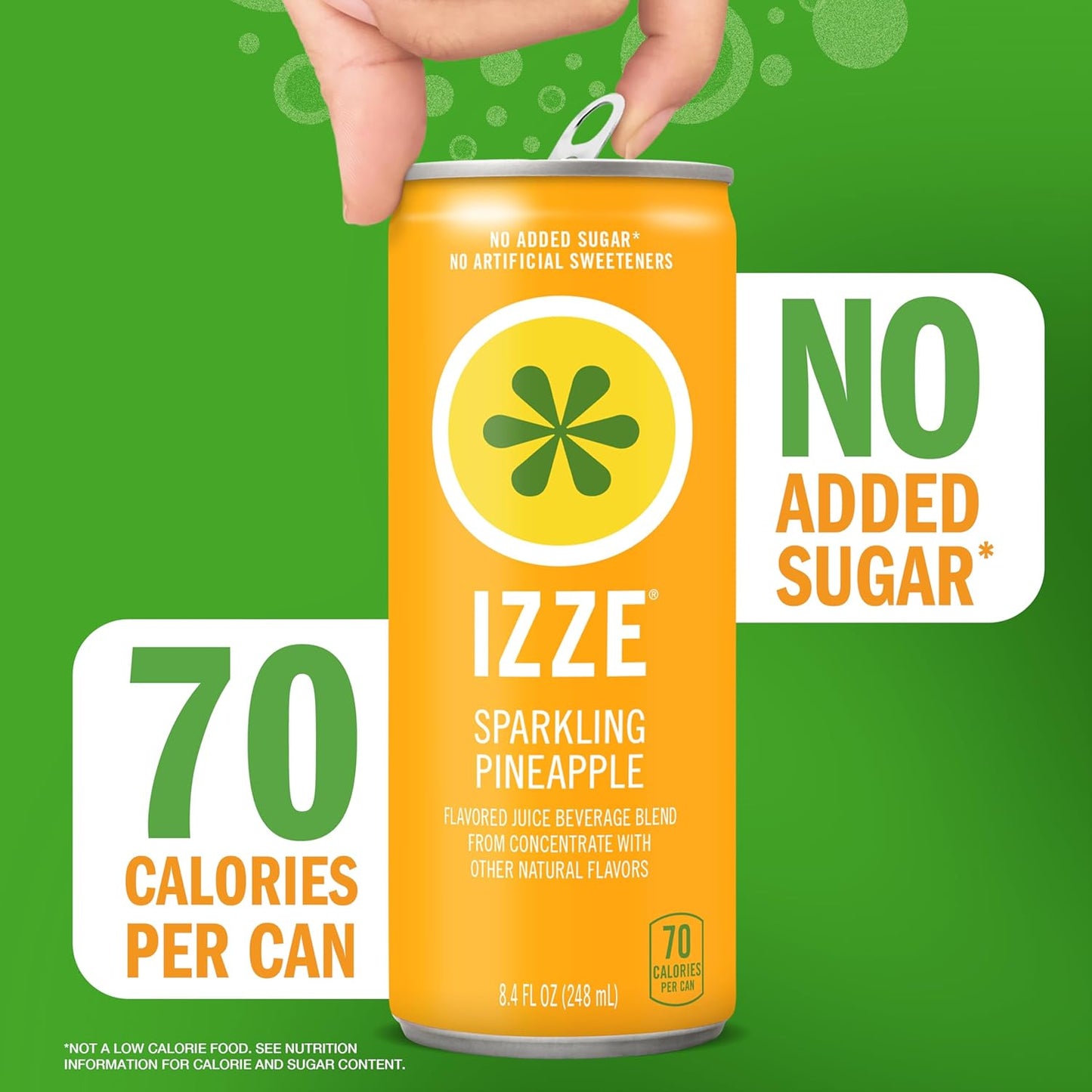 IZZE Sparkling Water Juice Beverage Blend, Pineapple, No Sugar Added, 8.4 FL OZ, 24 Cans