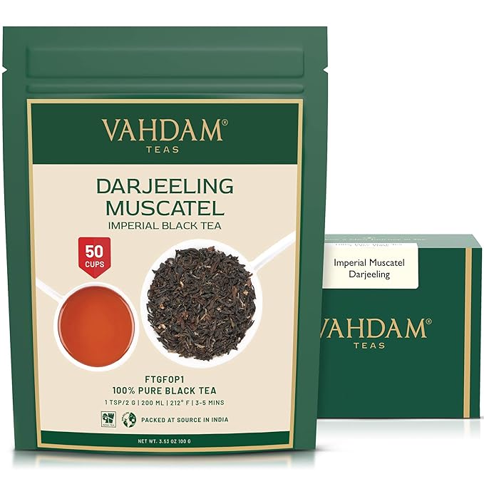 VAHDAM, FRESH HARVEST- Imperial Darjeeling Tea Loose Leaf (50 Cups) LIMITED EDITION MUSCATEL FLAVOUR - High Grown In Select Tea Estates | Pure Unblended | 3.53oz