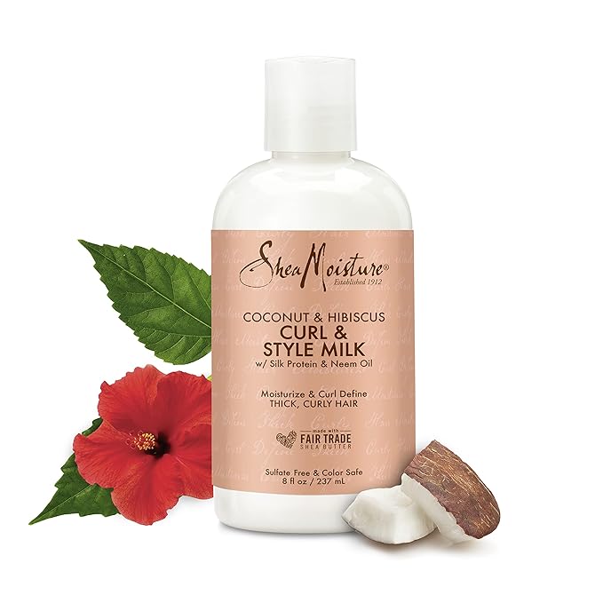 SheaMoisture Curl & Style Milk Coconut & Hibiscus with Silk Protein & Neem Oil for Thick, Defined, Curly Hair Fair Trade, Sulfate-Free 8 oz