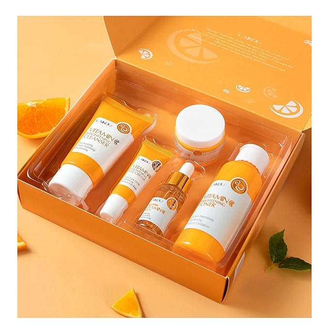 Vitamin C 5-Piece Skincare Set with Cleanser, Toner, Serum, Eye Cream and Face Cream for Skin Brightening skin care set skincare gift set skin care set for Unisex Adult