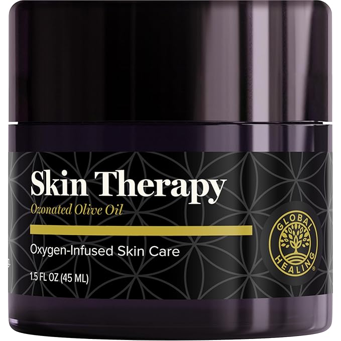 Global Healing Center Skin Therapy-Organic Ozonated Extra Virgin Olive Oil Salve for All Skin Care Routines-Cold-Pressed Face & Body Moisturizer to Hydrate and Soothe Dry Skin to Soft & Smooth-1.5 Oz