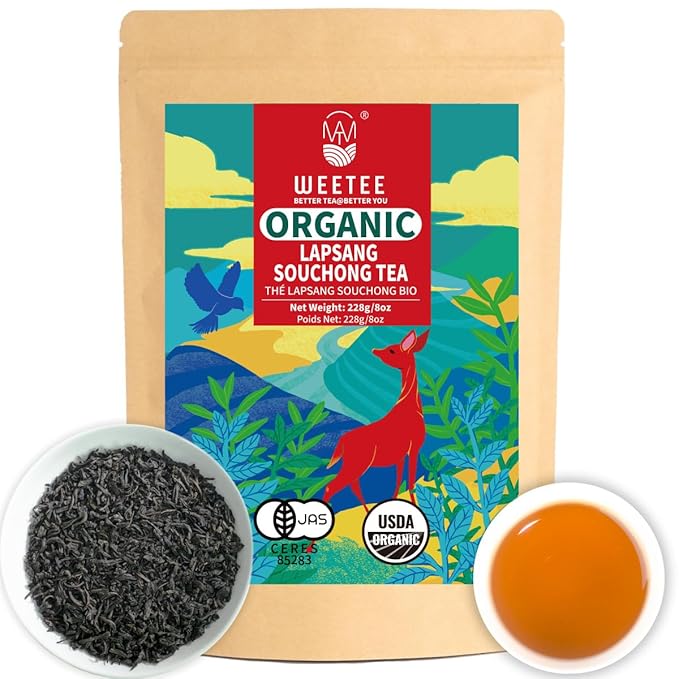 WT WEETEE Organic Lapsang Souchong Tea Loose Leaf, Organic Smoky Black Tea 8 Ounces, Natural Caffeine & Antioxidant, Traditional Chinese Tea