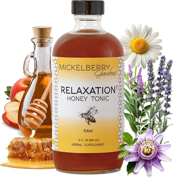 Mickelberry Gardens Relaxation Honey Tonic – Natural Tension Relief & Sleep Support with Chamomile, Lavender & Organic Herbs – 8 Oz
