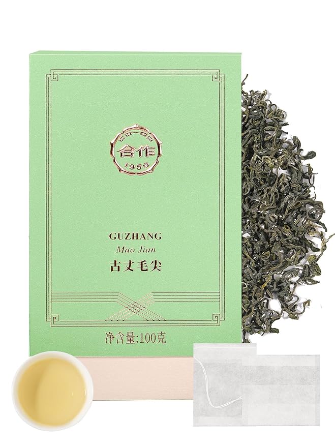 CO-OP 1950 GUZHANG Maojian Green Tea Loose Leaf, 100g, High Mountain Handpicked Chinese Green Tea with Bright Liquor, Lasting Aroma & Naturally Sweet, No Additives, 20 DIY Empty Teabags, Box