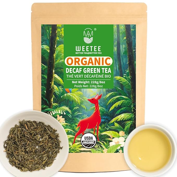 WT WEETEE Organic Decaf Green Tea Loose Leaf, 110+ Cups, Made of CO2-Decaffeinated Green Tea Leaves, Naturally Sweet, Smooth and Refreshing, 228g /8oz
