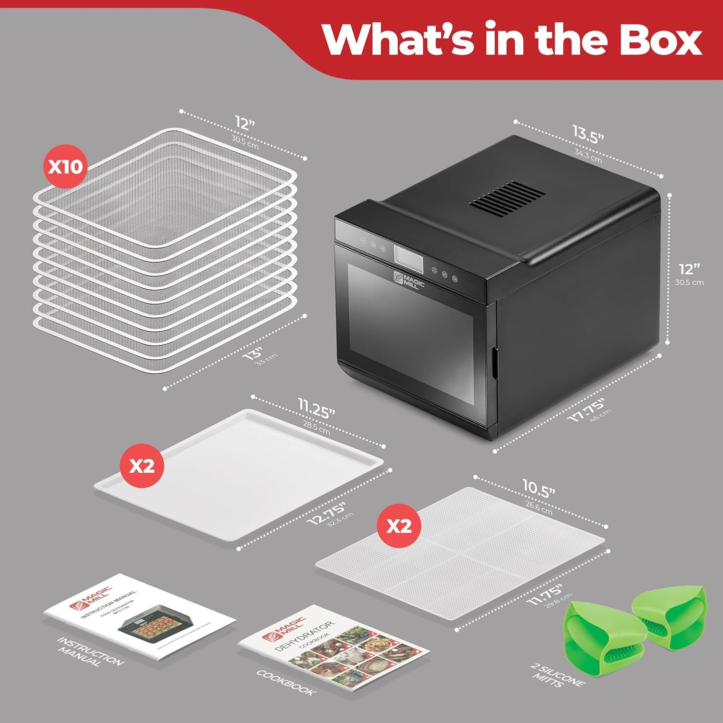 Magic Mill Premium Food Dehydrator Machine (10 Extra-Large Stainless Steel Trays) 700W Dryer for Beef Jerky, Fruits, Vegetables, Dog Treats, 48 Hour Digital Timer - 95°-167° Temperature Control